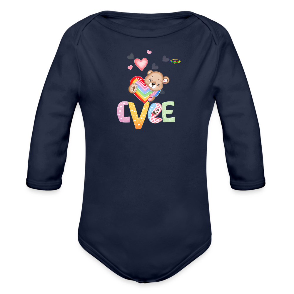 Cute Love Teddy Bear Graphic -Organic Long Sleeve Baby Bodysuit-mybrightsideclothing.com - dark navy