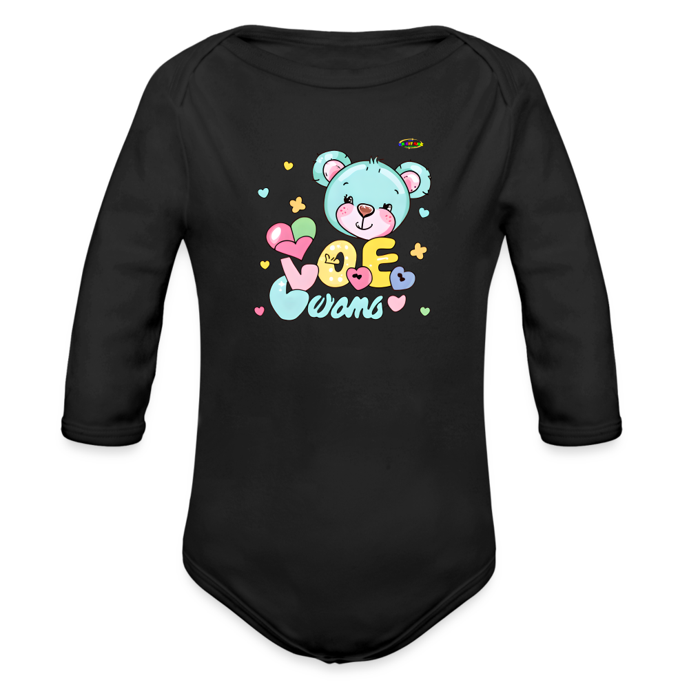 Cute Hugs and kisses Teddy Bear Graphic -Organic Long Sleeve Baby Bodysuit-mybrightsideclothing.com - black