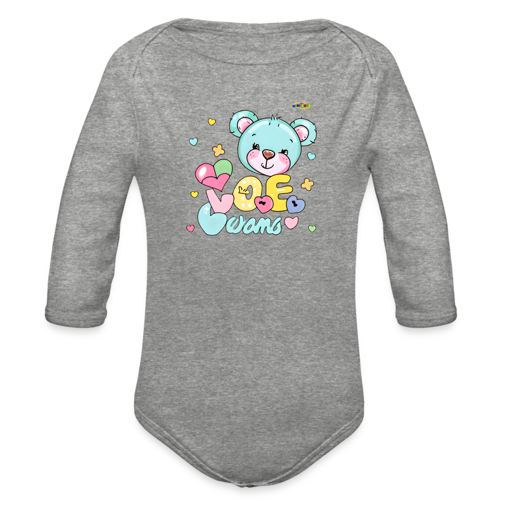 Cute Hugs and kisses Teddy Bear Graphic -Organic Long Sleeve Baby Bodysuit-mybrightsideclothing.com - heather grey