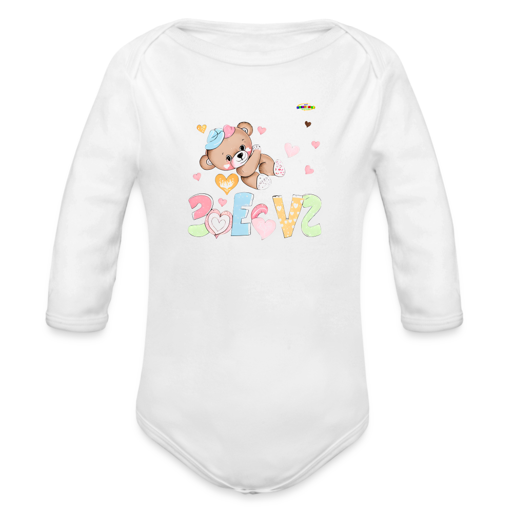 Cute Love Teddy Bear Graphic -Organic Long Sleeve Baby Bodysuit-mybrightsideclothing.com - white