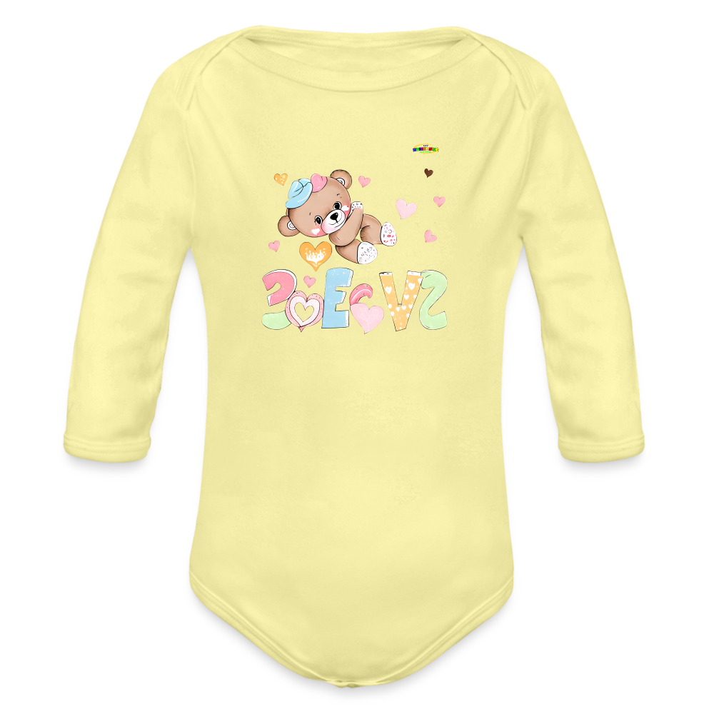 Cute Love Teddy Bear Graphic -Organic Long Sleeve Baby Bodysuit-mybrightsideclothing.com - washed yellow