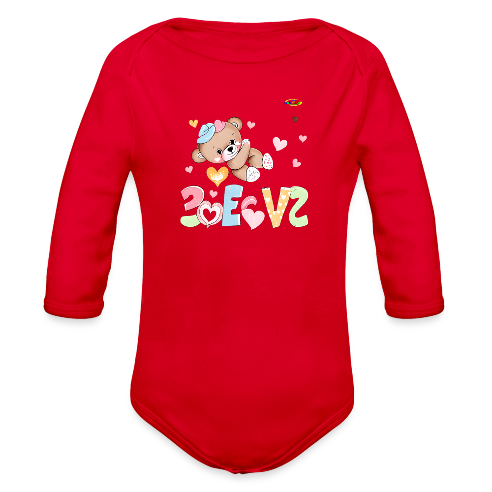 Cute Love Teddy Bear Graphic -Organic Long Sleeve Baby Bodysuit-mybrightsideclothing.com - red