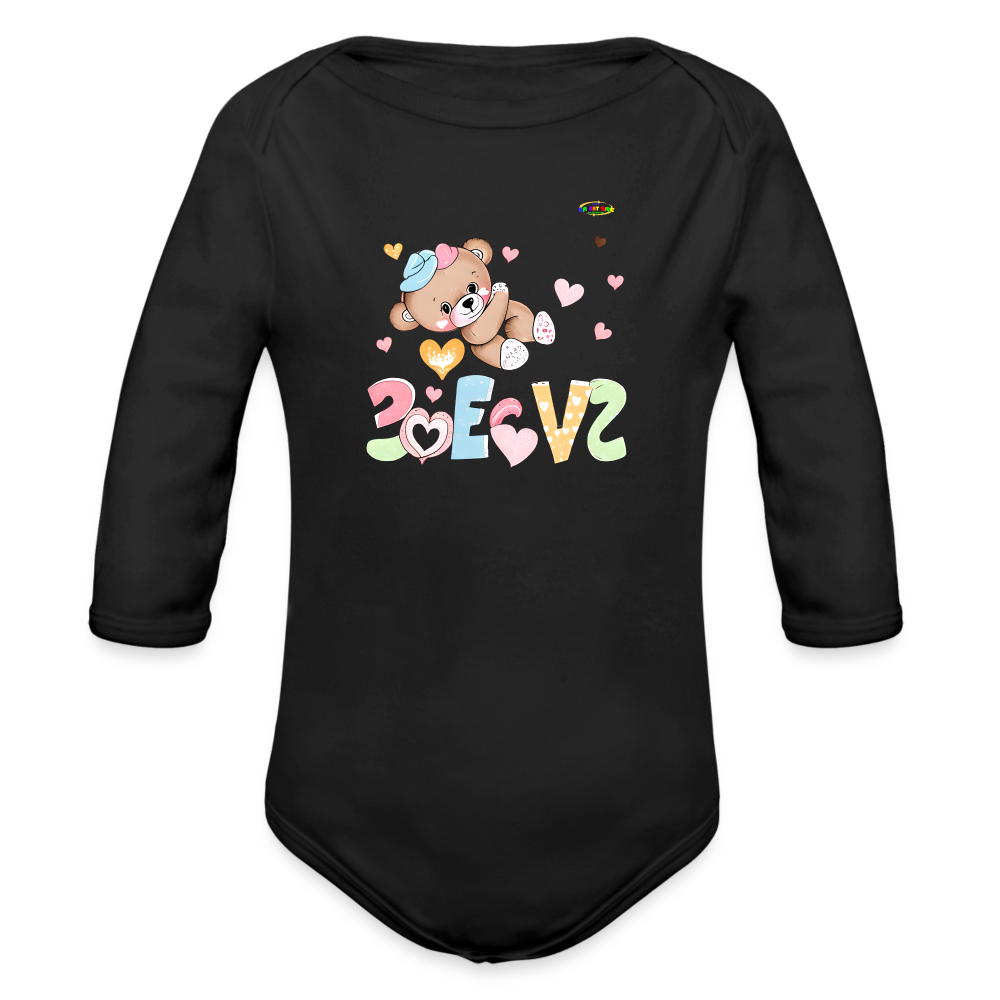 Cute Love Teddy Bear Graphic -Organic Long Sleeve Baby Bodysuit-mybrightsideclothing.com - black