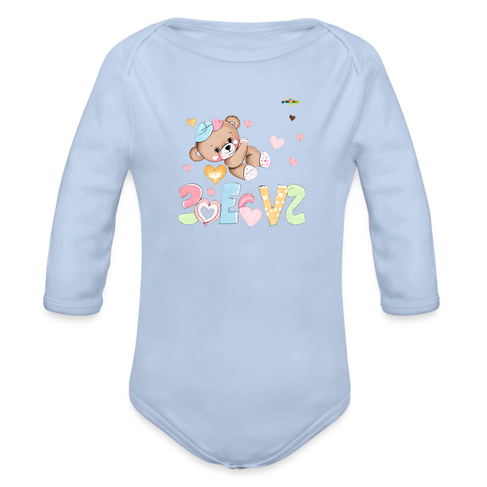 Cute Love Teddy Bear Graphic -Organic Long Sleeve Baby Bodysuit-mybrightsideclothing.com - sky