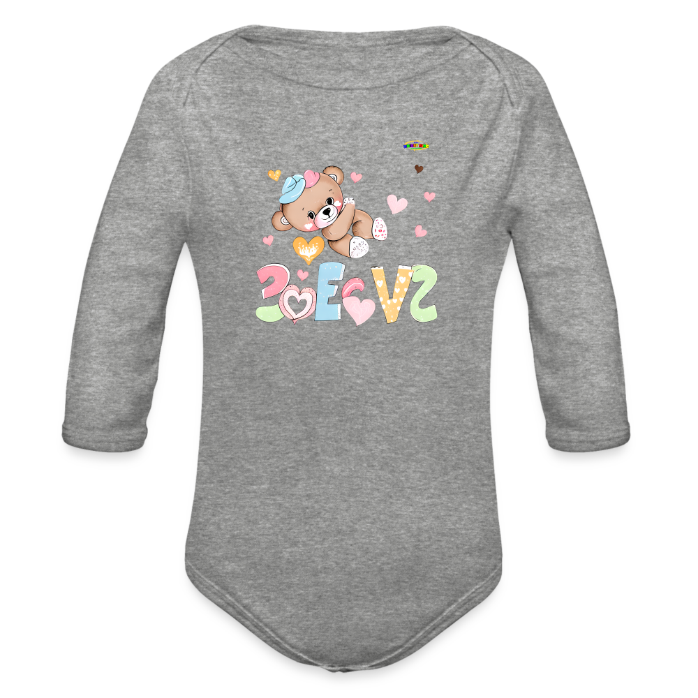 Cute Love Teddy Bear Graphic -Organic Long Sleeve Baby Bodysuit-mybrightsideclothing.com - heather grey