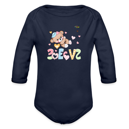 Cute Love Teddy Bear Graphic -Organic Long Sleeve Baby Bodysuit-mybrightsideclothing.com - dark navy