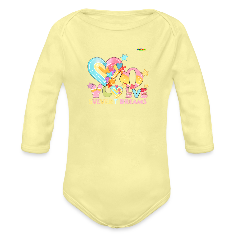 Cute Sweet Dreams Heart Graphic -Organic Long Sleeve Baby Bodysuit-mybrightsideclothing.com - washed yellow