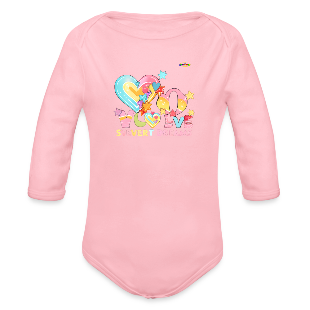 Cute Sweet Dreams Heart Graphic -Organic Long Sleeve Baby Bodysuit-mybrightsideclothing.com - light pink