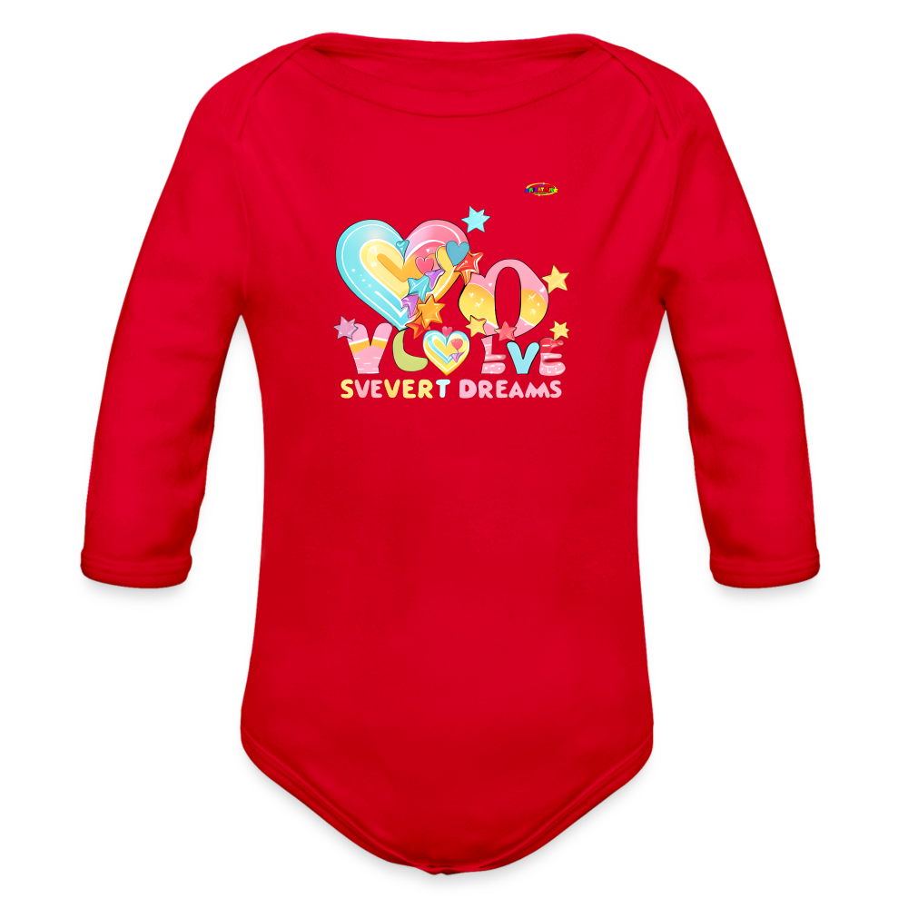 Cute Sweet Dreams Heart Graphic -Organic Long Sleeve Baby Bodysuit-mybrightsideclothing.com - red