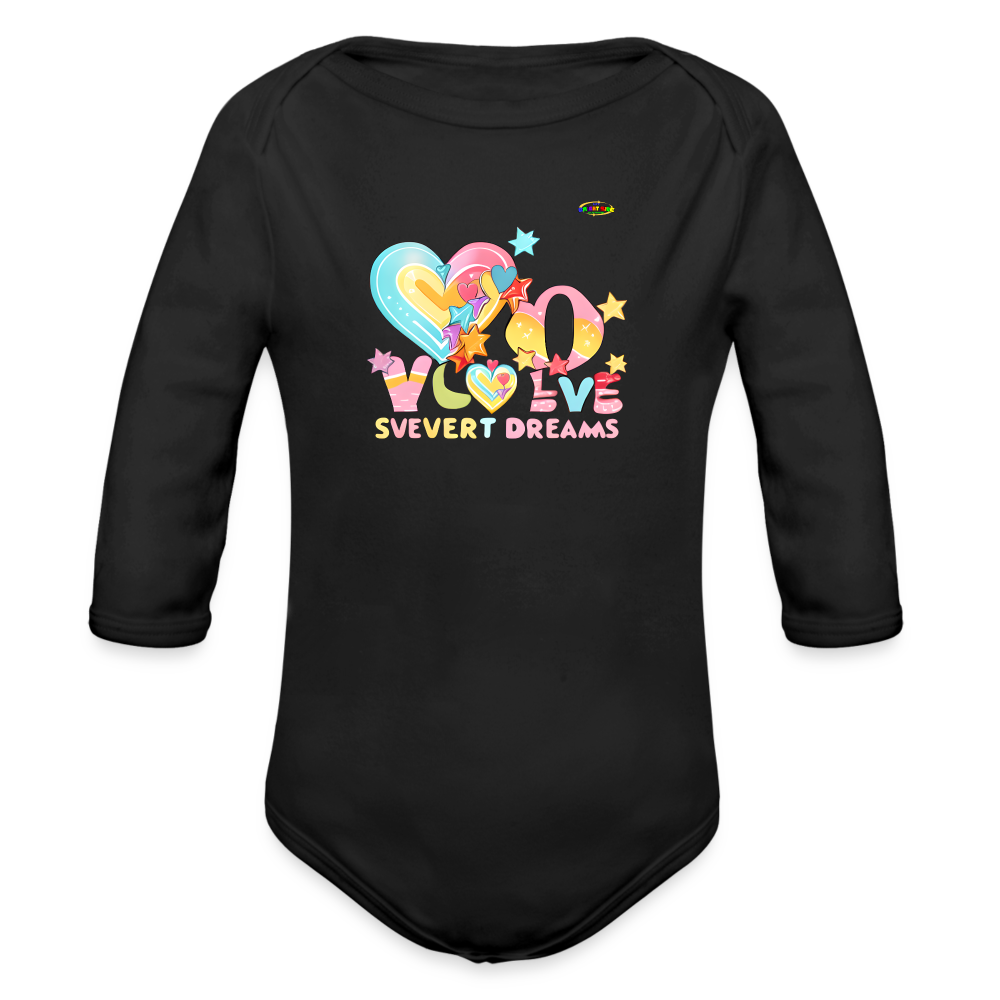 Cute Sweet Dreams Heart Graphic -Organic Long Sleeve Baby Bodysuit-mybrightsideclothing.com - black