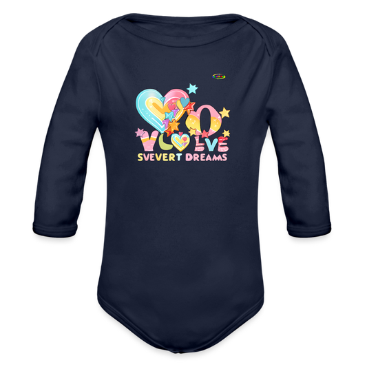 Cute Sweet Dreams Heart Graphic -Organic Long Sleeve Baby Bodysuit-mybrightsideclothing.com - dark navy