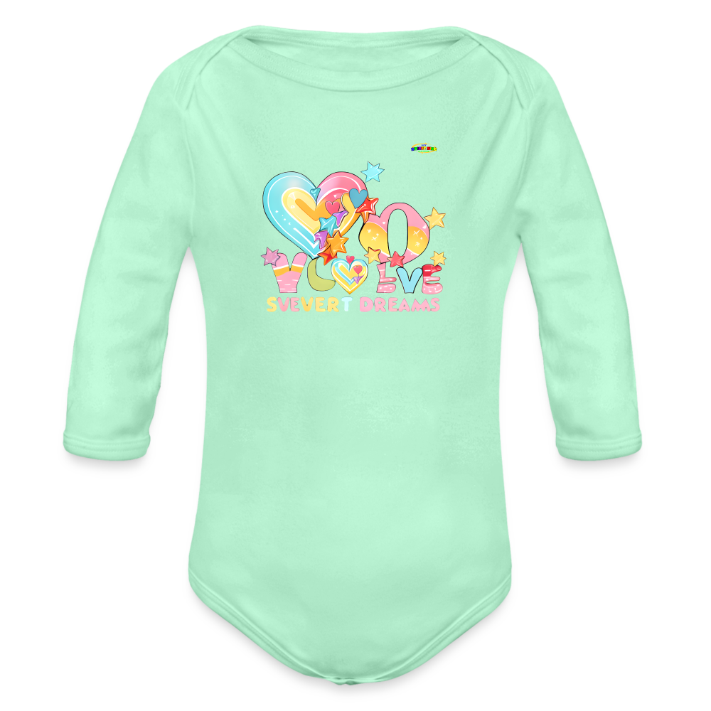 Cute Sweet Dreams Heart Graphic -Organic Long Sleeve Baby Bodysuit-mybrightsideclothing.com - light mint