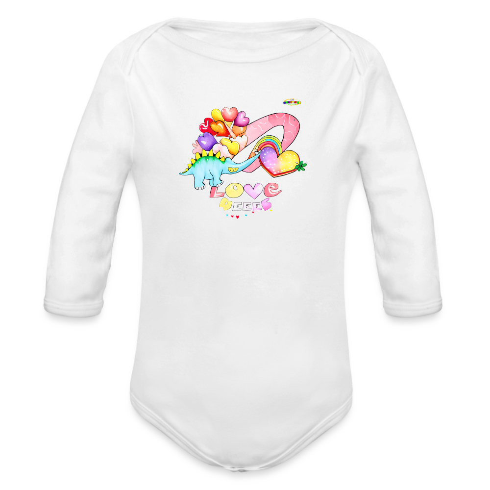 Cute Sweet Hearts Dino Graphic -Organic Long Sleeve Baby Bodysuit-mybrightsideclothing.com - white