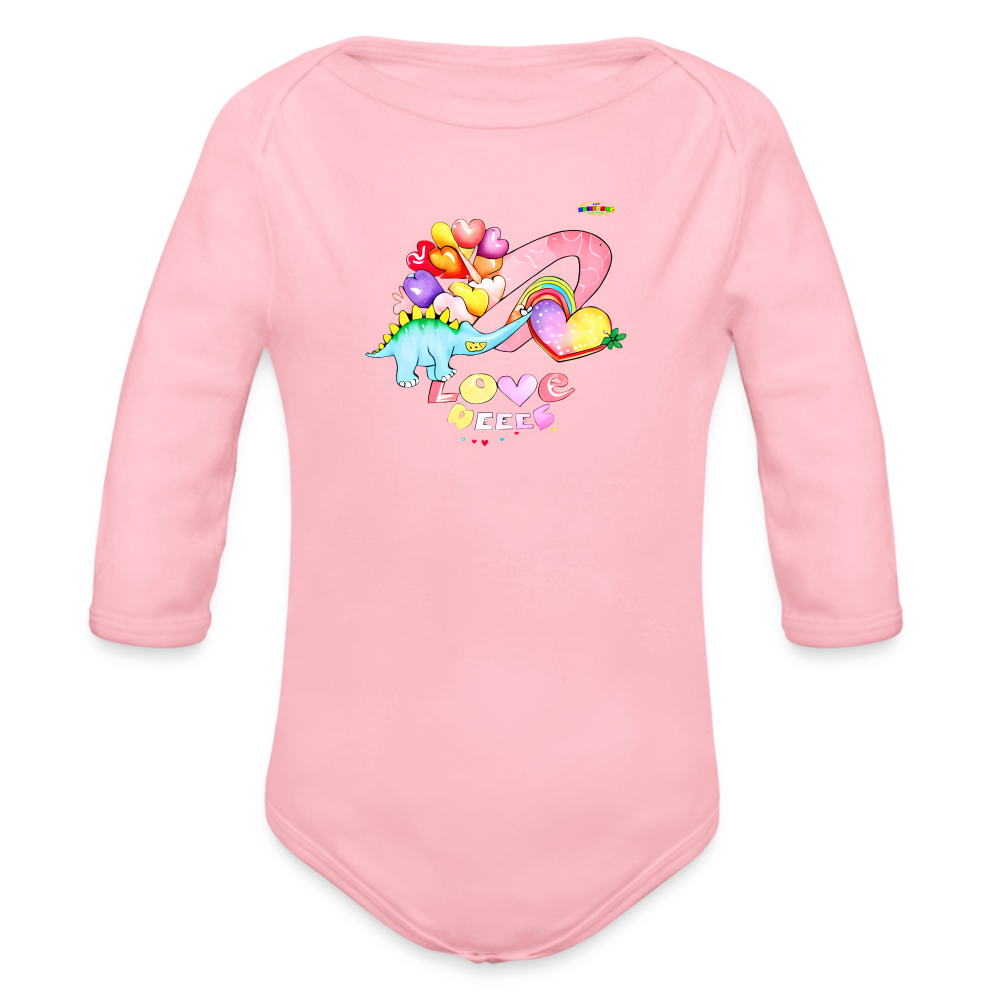 Cute Sweet Hearts Dino Graphic -Organic Long Sleeve Baby Bodysuit-mybrightsideclothing.com - light pink