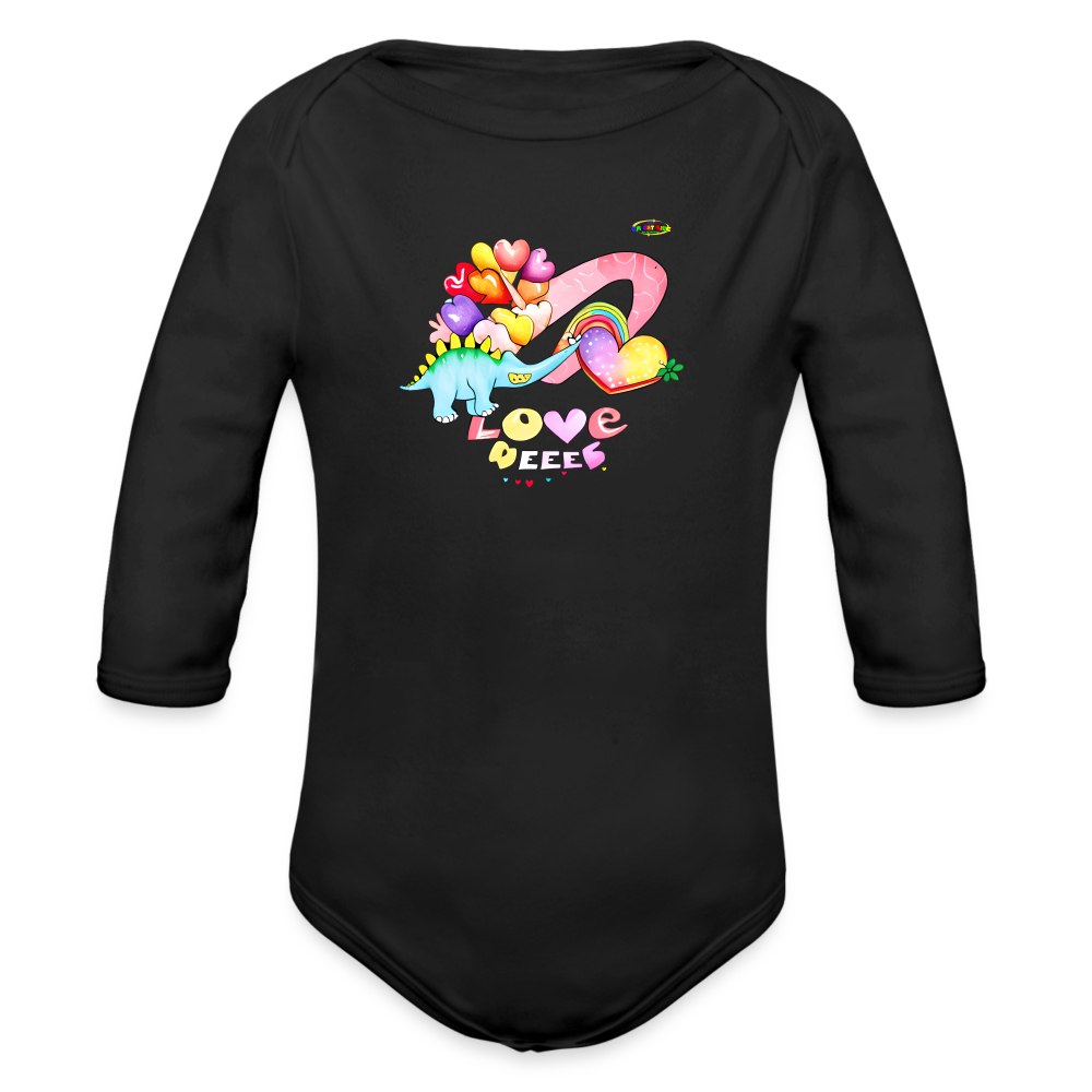 Cute Sweet Hearts Dino Graphic -Organic Long Sleeve Baby Bodysuit-mybrightsideclothing.com - black