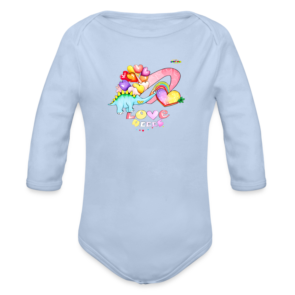 Cute Sweet Hearts Dino Graphic -Organic Long Sleeve Baby Bodysuit-mybrightsideclothing.com - sky