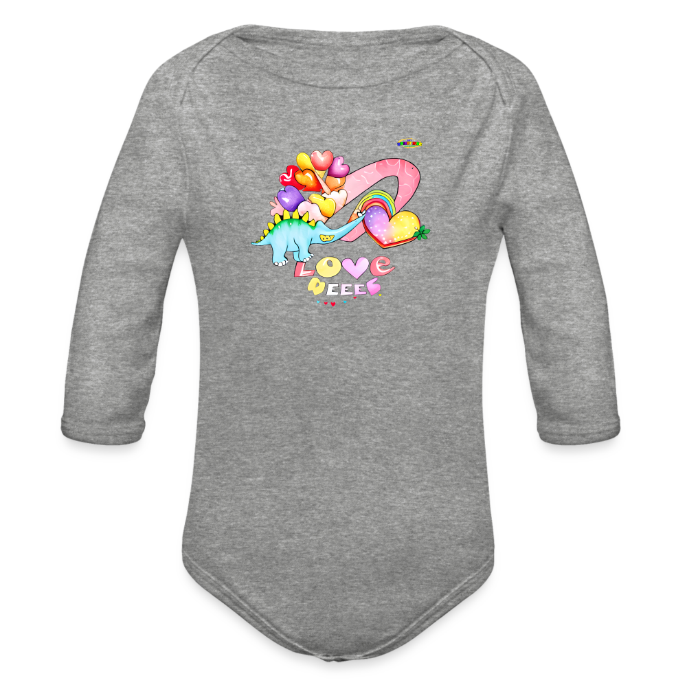 Cute Sweet Hearts Dino Graphic -Organic Long Sleeve Baby Bodysuit-mybrightsideclothing.com - heather grey