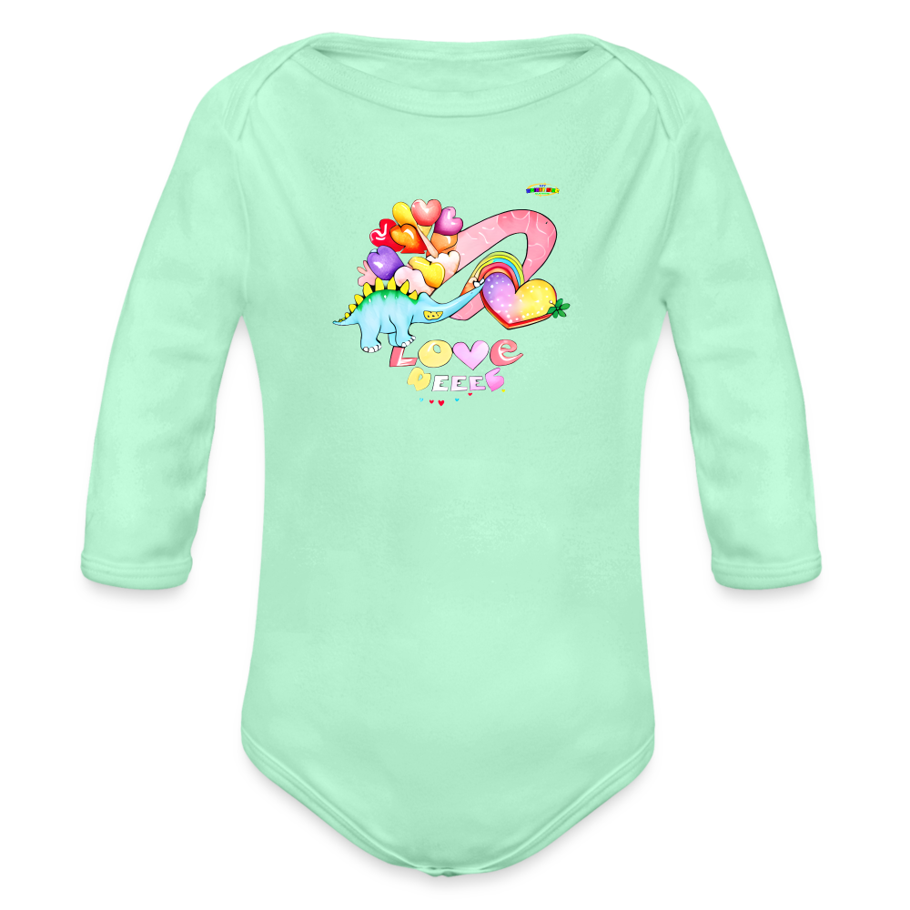 Cute Sweet Hearts Dino Graphic -Organic Long Sleeve Baby Bodysuit-mybrightsideclothing.com - light mint