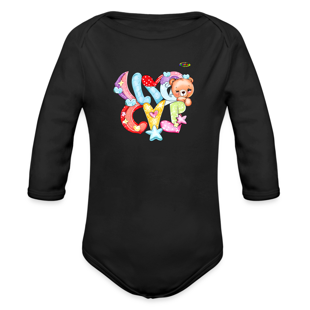 Cute Hugs and kisses Teddy Bear Graphic -Organic Long Sleeve Baby Bodysuit-mybrightsideclothing.com - black