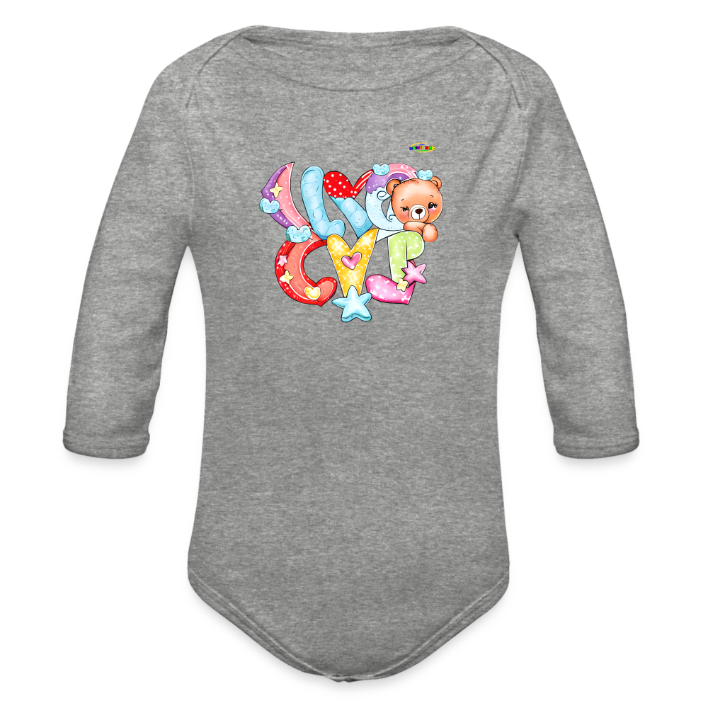 Cute Hugs and kisses Teddy Bear Graphic -Organic Long Sleeve Baby Bodysuit-mybrightsideclothing.com - heather grey