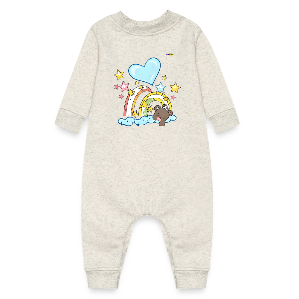 Cute Sleeping Teddy Bear Rainbow Graphic Baby Fleece One Piece-mybrightsideclothing.com - heather oatmeal