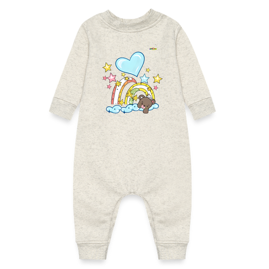 Cute Sleeping Teddy Bear Rainbow Graphic Baby Fleece One Piece-mybrightsideclothing.com - heather oatmeal