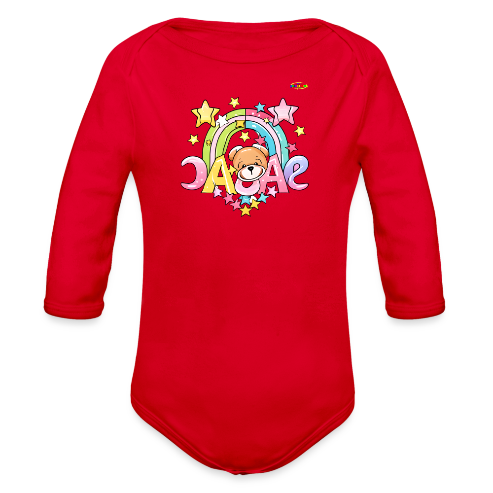 Cute Smart Star Teddy Bear Graphic -Organic Long Sleeve Baby Bodysuit-mybrightsideclothing.com - red