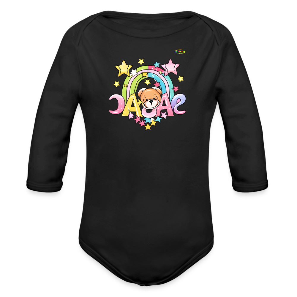 Cute Smart Star Teddy Bear Graphic -Organic Long Sleeve Baby Bodysuit-mybrightsideclothing.com - black