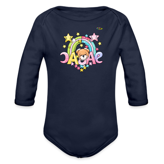 Cute Smart Star Teddy Bear Graphic -Organic Long Sleeve Baby Bodysuit-mybrightsideclothing.com - dark navy